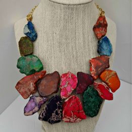 Turquoise Multicolor Rainbow Statement Necklace -Turquoise Bib Jewelry Stone Necklace