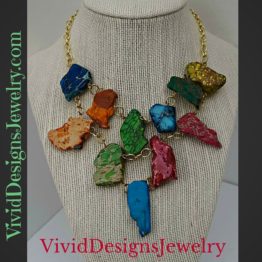 Turquoise Multicolor Statement Necklace -Rainbow Dangle Bib Stone Necklace