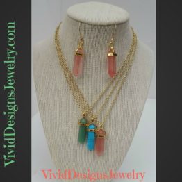 Crystal Quartz Statement Necklace Earring Set Green Turquoise Coral Multi Color