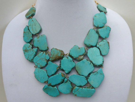 Turquoise Bead Statement Necklace and Earring Set - LookLove