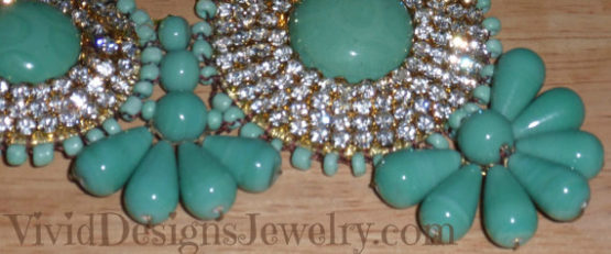 Seafoam Crystal Bib Statement Necklace Mint Green Chunky Bib Bubble Necklace