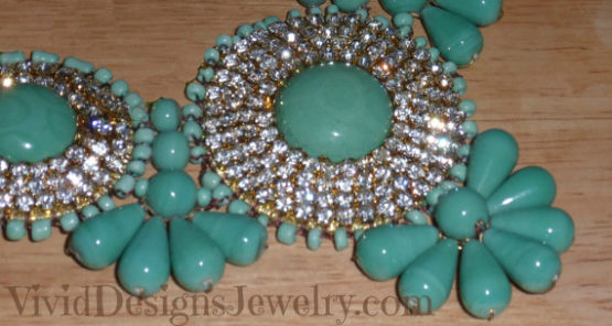 Seafoam Crystal Bib Statement Necklace Mint Green Chunky Bib Bubble Necklace