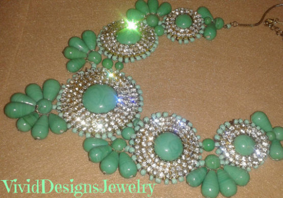 Seafoam Crystal Bib Statement Necklace Mint Green Chunky Bib Bubble Necklace