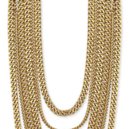 Long Gold Layered Chain Necklace -6 Line Metal Graduating Curb Chain Statement Necklace