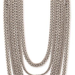 Long Silver Layered Chain Necklace 6 Line Metal Graduating Curb Chain Statement Necklace