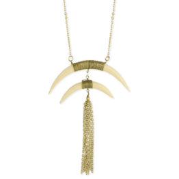 Double White Horn Gold Tassel Necklace -Long Statement Necklace