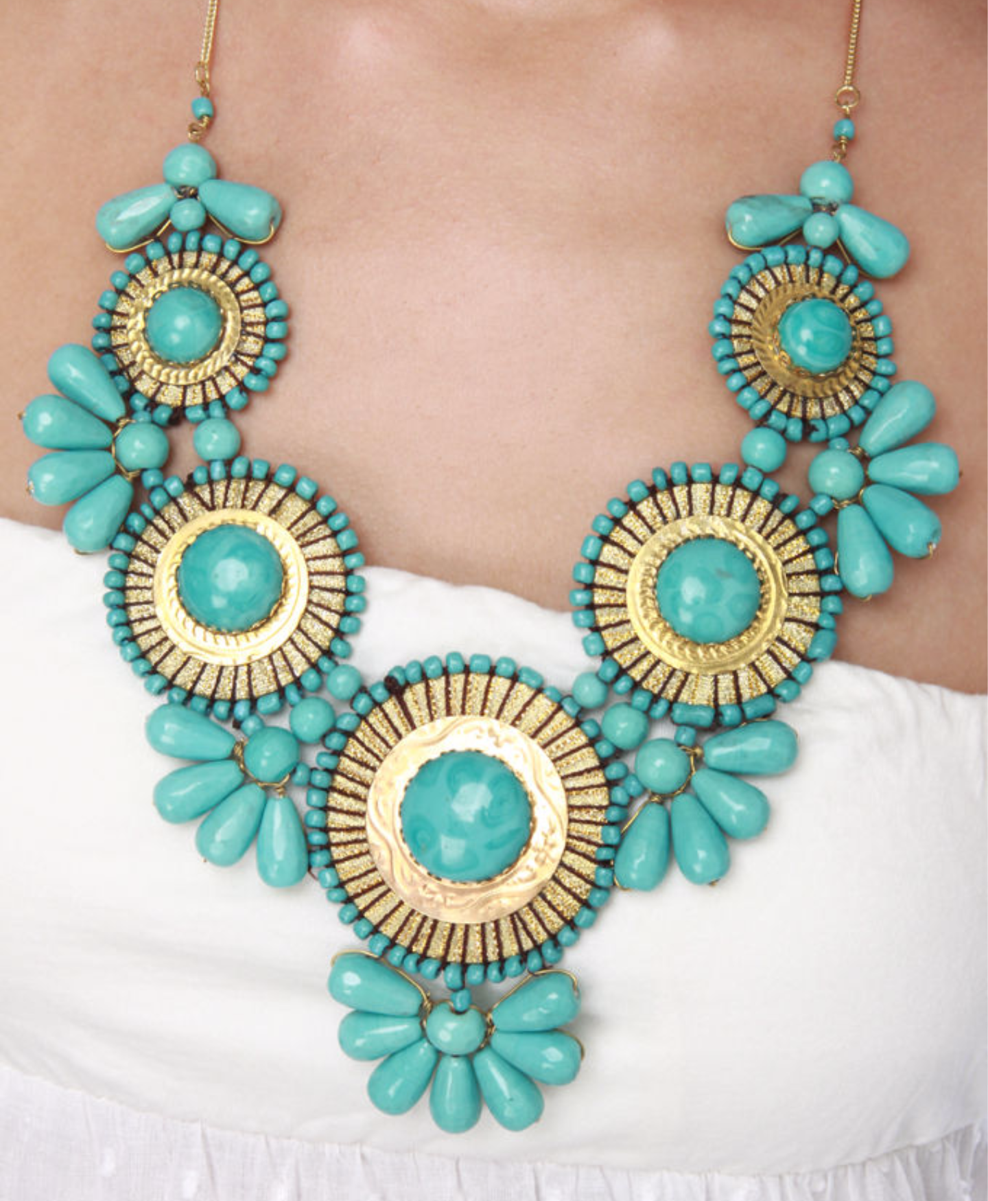2028 Jewelry Turquoise And Aqua Faceted Stone Bib Necklace 16